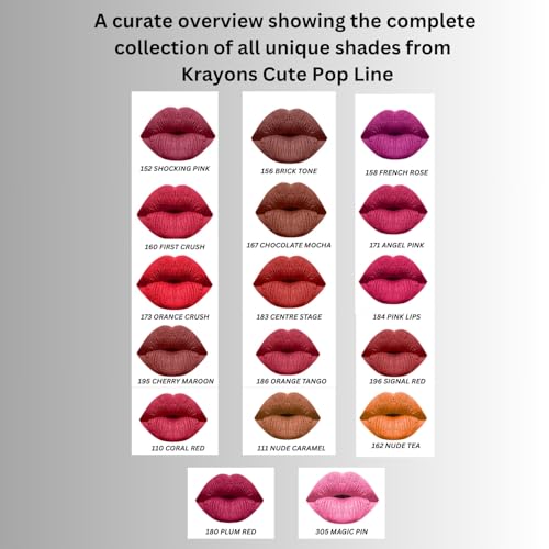 Image of Krayons Cute Pop Matte Lipstick for Women - Shade 110 Coral Red, India's 1st Twist-Wrap Lip Stick, Long Stay Waterproof Lipstic, Rich Pigmented Daily Wear Matt Lipsticks, 3.5g