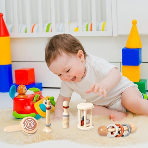 Wooden Baby Rattle, Wooden Hand Rattles, Educational Rattle Toys, Soothing Baby Rattle, Learning Music Toy, Baby Rattle Set, Wooden Toy Rattle, 12 Month Baby Toy, Rattle Set Toys - Image 5