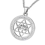 LXGGUC Accesorios niñas y 925 Colgante circón Plata esterlina Hexagram Round Hollow, Mujeres judías, Estrella de David Collar para Hombres