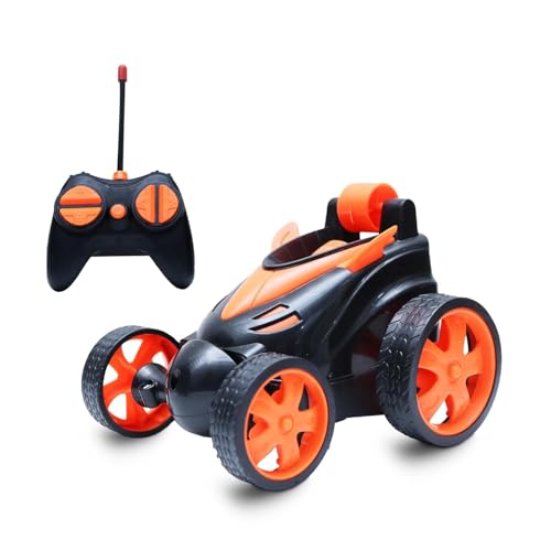 Image of The Flyers Bay Unbreakable Rechargeable 360 Rotating & Rolling Small Stunt Car Toy with USB Cable & Remote Controller | Red Color, Power Source: Lithium Battery in Car (Included) (Orange)