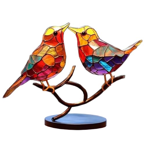 Molyorch 1 Piezas Pájaros de Cristal Coloreado en Ramas, Pájaros de Vidrieras en Adornos, Estatua de Pájaro de Metal Acrílico, para Decorar el Salón, Dormitorio, Escritorio de Oficina