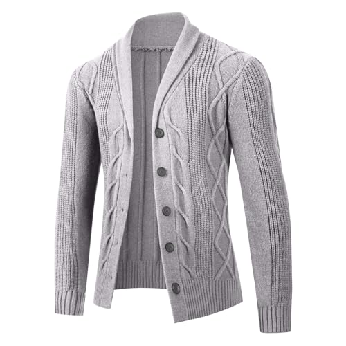 ADHOWBEW Mens Cardigan Fall with Pockets Shawl Collar Knitted Sweater Big and Tall Warm Button Down Casual Winter Coat3