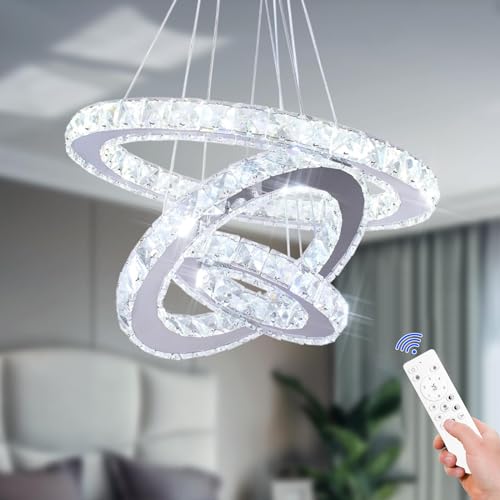 Cainjiazh Lustre LED en Cristal Dimmable Plafonnier Moderne 3 Anneaux Ajustable en Acier Inoxydable pour Chambre à Coucher Salon