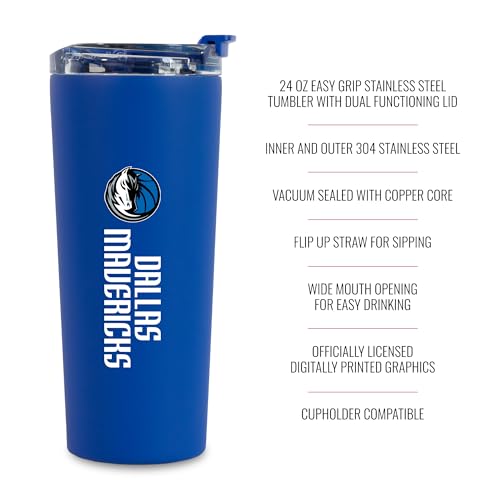 Image of Rico Industries NBA Basketball Dallas Mavericks Royal Blue 24oz Stainless Steel Tumbler with Lid and Dual Functioning Lid