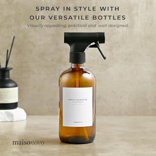 MaisoNovo Glass Spray Bottle - 16.9 fl oz Amber x 2 with 16 Labels4