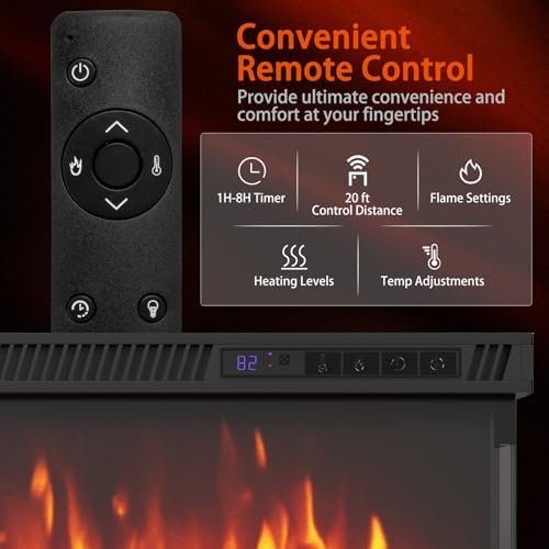 RELAX4LIFE 3-Sided Electric Fireplace Insert - Recessed Wall-Mounted Fire Place Heater w/12 Flame Colors, 5 Adjustable Brightness, Remote Control, Overheat Protection, 750W/1500W, Crystal & Log (40'') - Thumbnail 3