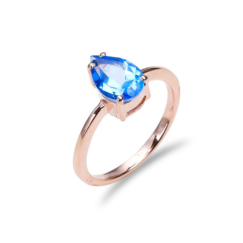Bague en argent avec topaze bleue naturelle de forme poire 6x9mm bijoux femme GEMSR214-P