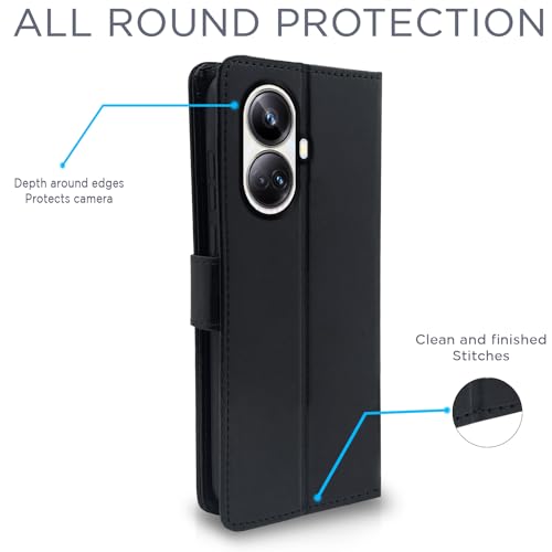 Image of Pikkme Realme 10 Pro Plus 5G Flip Cover Leather Finish | Inside TPU with Card Pockets | Wallet Stand and Shock Proof | Complete Protection Flip Case (Black)
