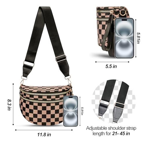 Image of Checkered Crossbody Bag, Bum Bags for Women Crossbody,Spacious Sling Bag Purse Fanny Packs with Shoulder Strap