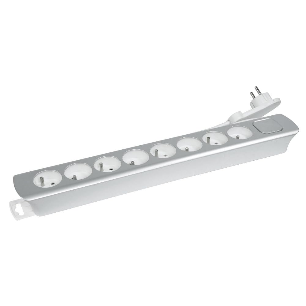 Bloc 8 Prises + Inter Cable 3G1 1M40 Design Fiche Plate Silver