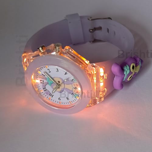 Image of Brishti 3D Cartoon Character Multicolored Glowing Digital Light and Girl's Analogue Wrist Watch | Unique 3D Cute Cartoon Character on Strap | Soft Silicone Strap | Suitable for Age 3-12 Year Kids