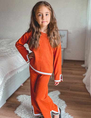 Image of Arshiner Girl's 2 Piece Outfits Long Sleeve Knit Pullover Sweater Tops Wide Leg Pants Casual Fall Sets Tracksuits