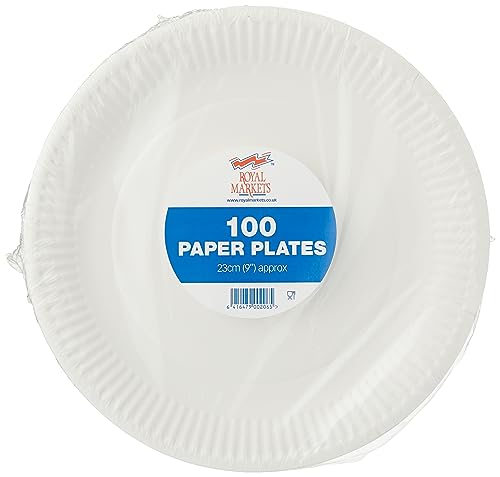 Paper Plates 23cm - Pack of 100 9inch Paper Plates, Disposable Plates, Party Plates