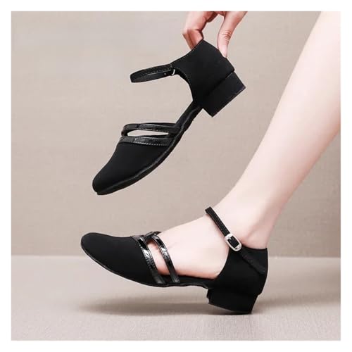 LOVSSU Lateinische Tanzschuhe Damen Ballsaal Latein Tanzschuhe Schwarz Salsa Schuhe Niedriger Absatz 3 5 cm Samba Tango Schuhe Weiche Sohle Party Ballsaal Schuhe Fur Damen(40)