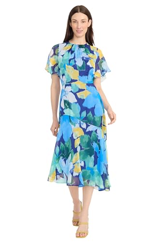 Image of Maggy London Women's Maggy London Women's Dresses Short Flutter Sleeve Fit and Flare Dress with Asymmetric Hem Tier