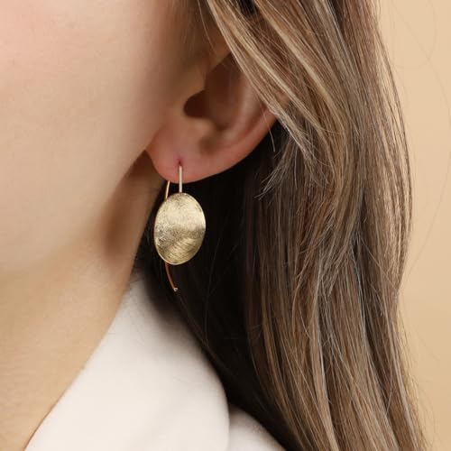 OZEL Gold Dangle Earrings for Women Brushed Finish, Matte Gold Statement Jewelry, 14k Gold Plated3
