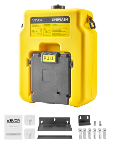 VEVOR Portable Eye Wash Station 14 Gal, OSHA-Approved Eyewash Station Wall-Mounted/On Flat Surface, Emergency Eye Wash Unit with 2 Sprays, First Aid Eyewash Units for Schools, Labs, Factories, Yellow