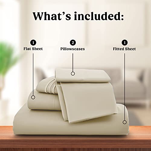 Lux Decor Collection Bed Sheets - 4 Pc Twin Sheets Set - 1800 Thread Count Brushed Microfiber Sheets - 16 Inches Deep Pocket Bedding Sheets & Pillowcases (Twin, Plain Vanilla) #TOP1