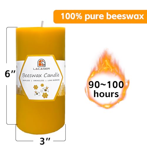 Velas grandes de cera de abelha 1 pacote, velas de cera de abelha 100% pura, tamanho 7,6 cm x 15,2 c