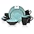 HomeVss Sonoma 16 Piece Stoneware Dinner Set, Outside Black + Inside Handpainted Color Turquoise with speckle