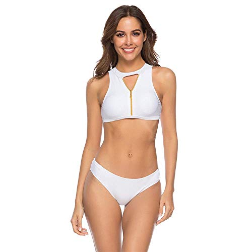Bikini dividido blanco MU que realza la silueta con cremallera cómoda 2