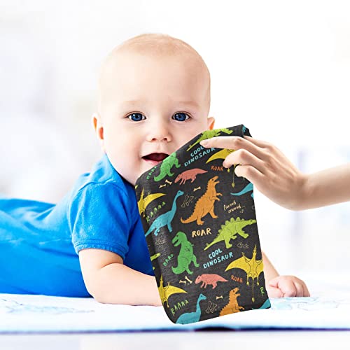 Image of vvfelixl Baby Washcloths Cotton Colored Dino Dinosaurs Baby Muslin Washcloths Soft Baby Face Towel for Newborn Infants, 11.8 X 11.8 Inch, 3 Pack Black