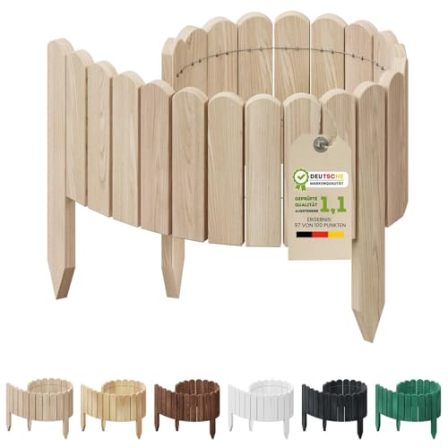 Floranica Rollborder Flexibler Holzzaun 100 x 20 cm Unbehandelt Beeteinfassung Deko für Gartenzaun...