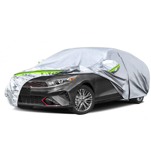 Image of Waterproof Car Covers Replace for 2009-2025 Kia Forte /K3, 6 Layers Silver All Weather Custom-fit Car Cover with Zipper Door & Windproof Bands for Snow Rain Dust Hail Protection