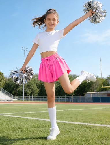 Image of EXARUS Girls Butterfly Shorts Athletic Flowy Cheer Dance Skorts Teen | Gymnastics Tennis Skirts Running Tween Flutter Sports Workout Youth 2 in 1 Gym Preppy Clothes Tumbling Outfis Kids 6-14Y