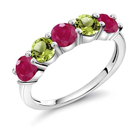 Gem Stone King 925 Sterling Silver Red Ruby and Green Peridot Wedding Band Ring For Women Cover