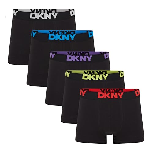 DKNY Scottsdale Mens Boxers Shorts Multipack | Pack Of 5 Cotton Boxers For Men | Breathable Trunks Cotton Fabric | Mens Underwear Trunks Black M