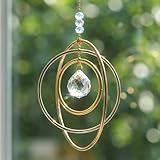 Kristall Sonnenfänger für Fenster mit 3 Rotierenden Messingringen - Regenbogen Lichtspiel Prisma Hängedeko für Wohnzimmer, Balkon, Garten - Elegante Raumdekoration