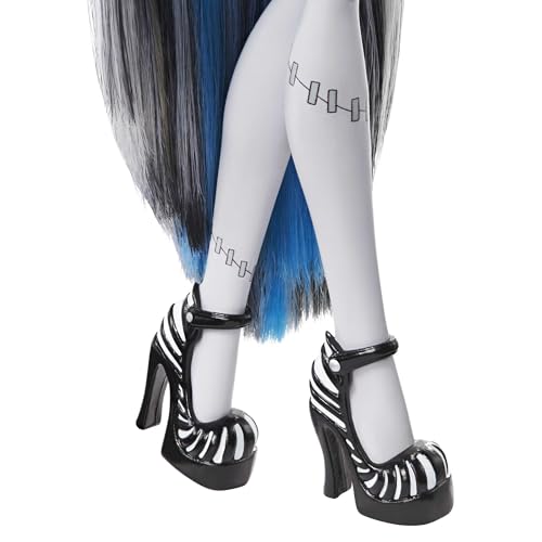 Image of Monster High Reel Drama Doll, Frankie Stein in Black and White, Collectible Reproduction with Doll-Size and Life-Size Posters, Horror Flick Theme