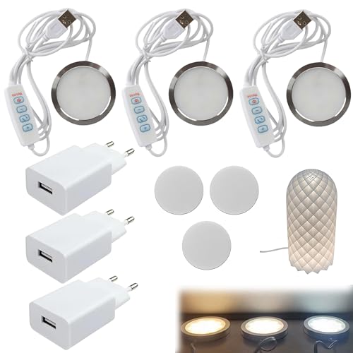 3 Stück 3D Drucker 3-Farben LED Lampen Kit, Nachtlicht Modelle Ersatz für 3D Druck Zubehör, LED-Lampen-Set für Bambu Lab A1/A1 Mini, USB-Betrieben und USB-Adapter, Weiß und Warmes Licht