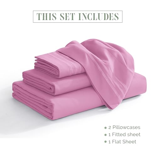 Elegant Comfort Luxury 1500 Premium Hotel Quality Microfiber 4-Piece Sheet Set- Soft, All Around Elastic 18-24 Inches Deep Fitted Sheet - Extra Deep Pocket Sheets, King, Light Pink