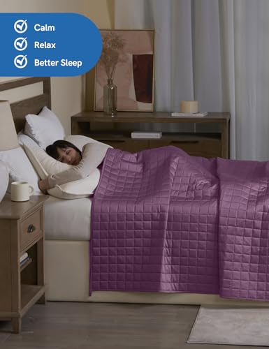 Image of YnM Exclusive Cooling Weighted Blanket, Smallest Compartments with Glass Beads, Bed Blanket for One Person of 140lbs, Ideal for Twin /Full Bed (48x72 Inches, Pounds, Fuchsia)