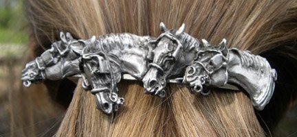 Driving Horses Barrette Cast in Pewter & French Clip