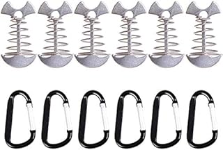 Azarxis Deck Plank Board Tent Pegs 6 Pack Fishbone Shape Camping Stakes with Carabiner Clips Spring Guyline Tensioner Cord Adjuster Lightweight for Outdoor Tent Awning Tarp (Red - Lengthened)