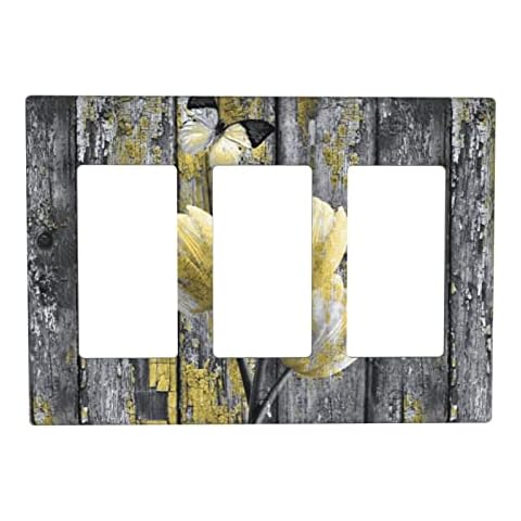 Vintage Yellow Tulip Flower Wall Plate Triple Rocker/Decora/GFCI Light Switch Cover Decorative Standard Size Electrical Outlet Cover for office Kitchen Home Accessories Decor 6.5 x 4.6 Cover