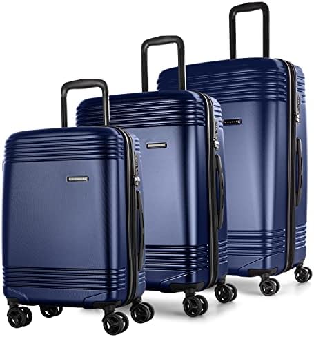 BUGATTI Nashville Collection 3 Piece Hard Shell Luggage Set, Expandable Suitcases with 360-Degree Spinner Wheels, Retractable Handle, 20 Inch Carry On, 24 Inch Mid-size, 28 Inch Large Bags, Navy