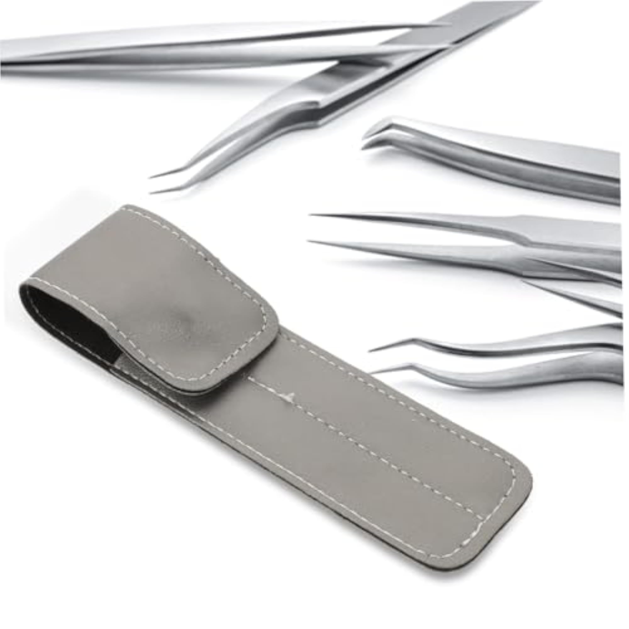 12pcs Eyelash Tweezers Case, PU Leather Organizer