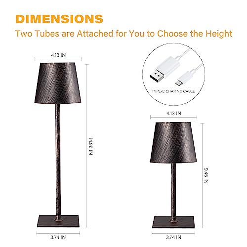 CHLORANTHUS 2 Pack Cordless Table Lamps, 3 Colors Stepless Dimming, 5000mAh Rechargeable Battery LED Desk Lamp for Bedroom/Couple Dinner/Desk/Cafe/Dining Room/Terrace(Antique Copper) - Image 5
