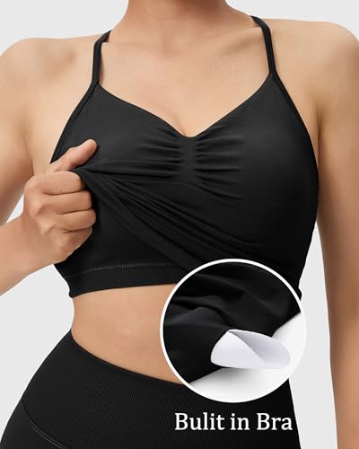 MOOSLOVER Women 2 Piece Workout Sets Cross Back Sports Bra High Waisted Leggings Pilates Gym Yoga Outfits(XL,Black) — view 2