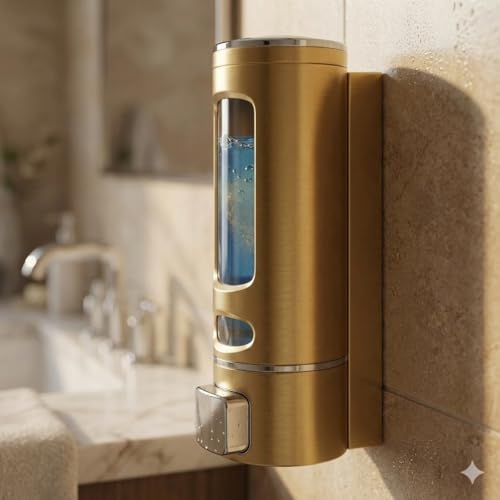 Image of ALTURAS Wall Mounted Liquid Soap Dispenser, ABS 400 ML, for Shampoo, Sanitizer and Gel Handwash Dispenser (Golden)