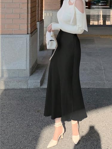 Fit Solid Satin Skirt Spring Summer Basic Women's Summer Casual Vinage Skirt2