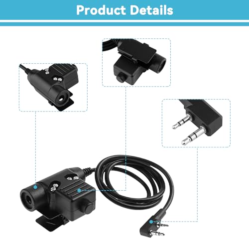 Military Radio Headset PTT, 2 Way Radio Headphone with PTT, U94 PTT Military Adapter Mobile 2 Pin 7.0mm Plug Push to Talk for Ken-wood/Bao-feng Radio Headset - Image 8