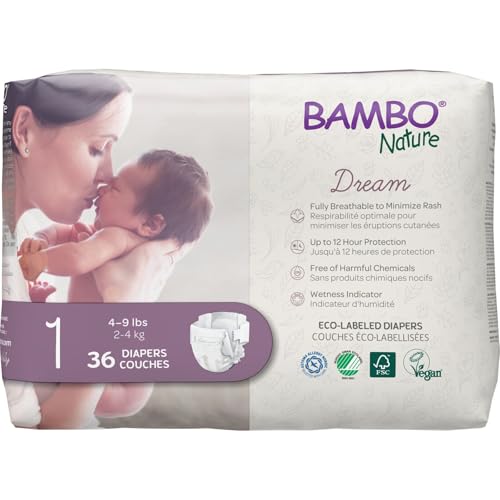 Image of Bambo Nature Hypoallergenic Baby Diapers, Eco-Labelled Sustainable Diapers, Enhanced Leakage Protection, Totally Chlorine-free, Skin Friendly, and Super Absorbent - Size 1 (36 Count)