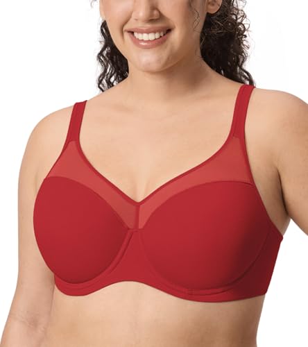 Image of DELIMIRA Women's Full Coverage Bras Underwire Lightly Padded Plus Size Supportive Tshirt Sheer Bra