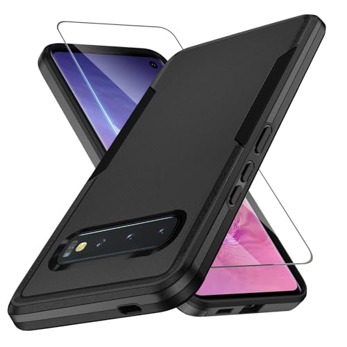 KOGENG Handyhülle für Samsung Galaxy S10 Hülle mit Schutzfolie Matt PC Hard Rückseite Anti-Fingerabdruck Kratzfest TPU Bumper Stoßfest Haltbar Schutzhülle für Samsung S10 4G Case Cover (Schwarz)
