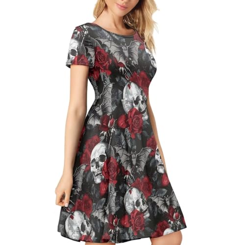 Binienty Women's Summer Casual Loose Crewneck Dress Ruffle Puffy Long Sleeve High Waist Midi Dress4